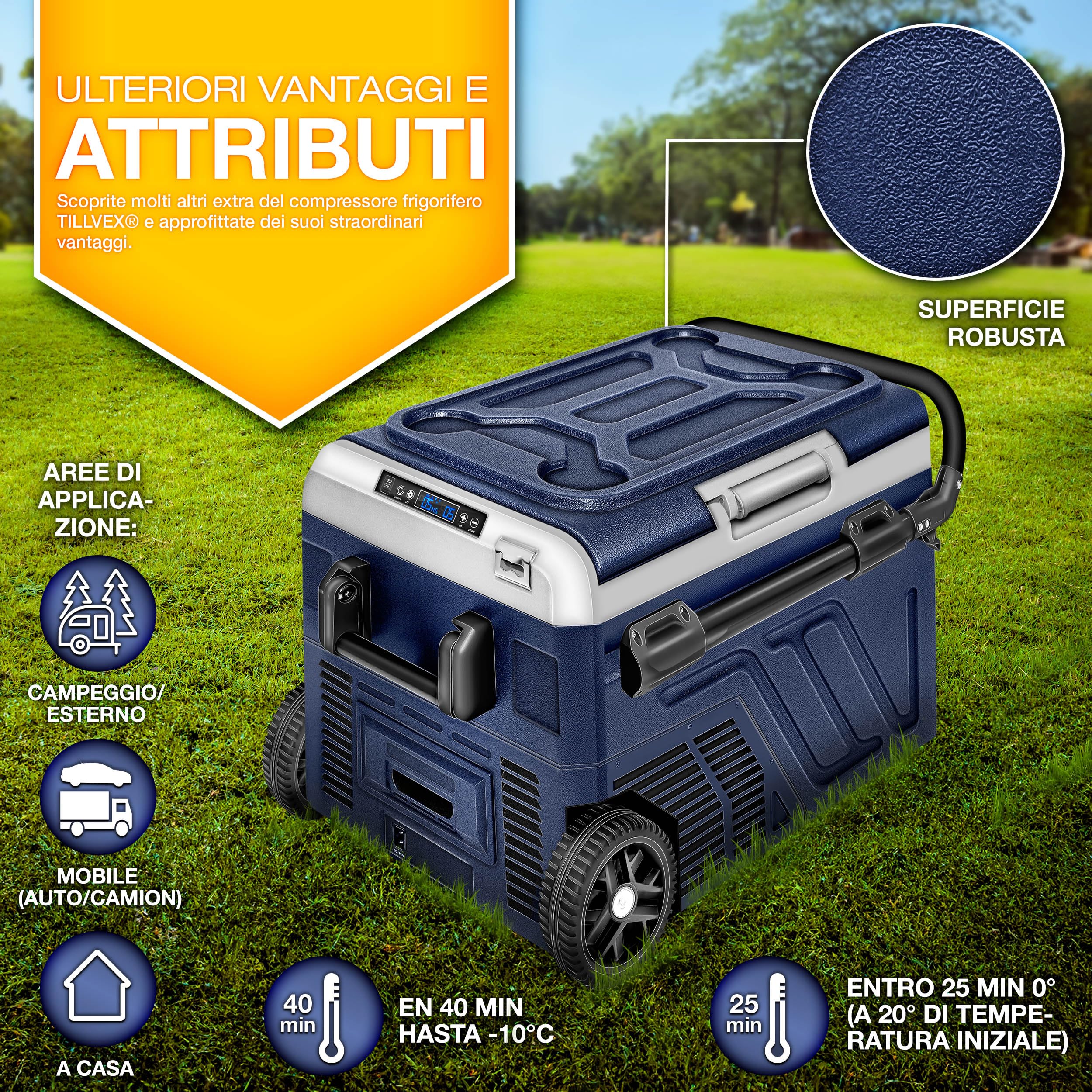 Tillvex Frigorifero Compressore Elettrico 50 Litri WIFI-APP 12/24V 230V -20°C Camper Camping