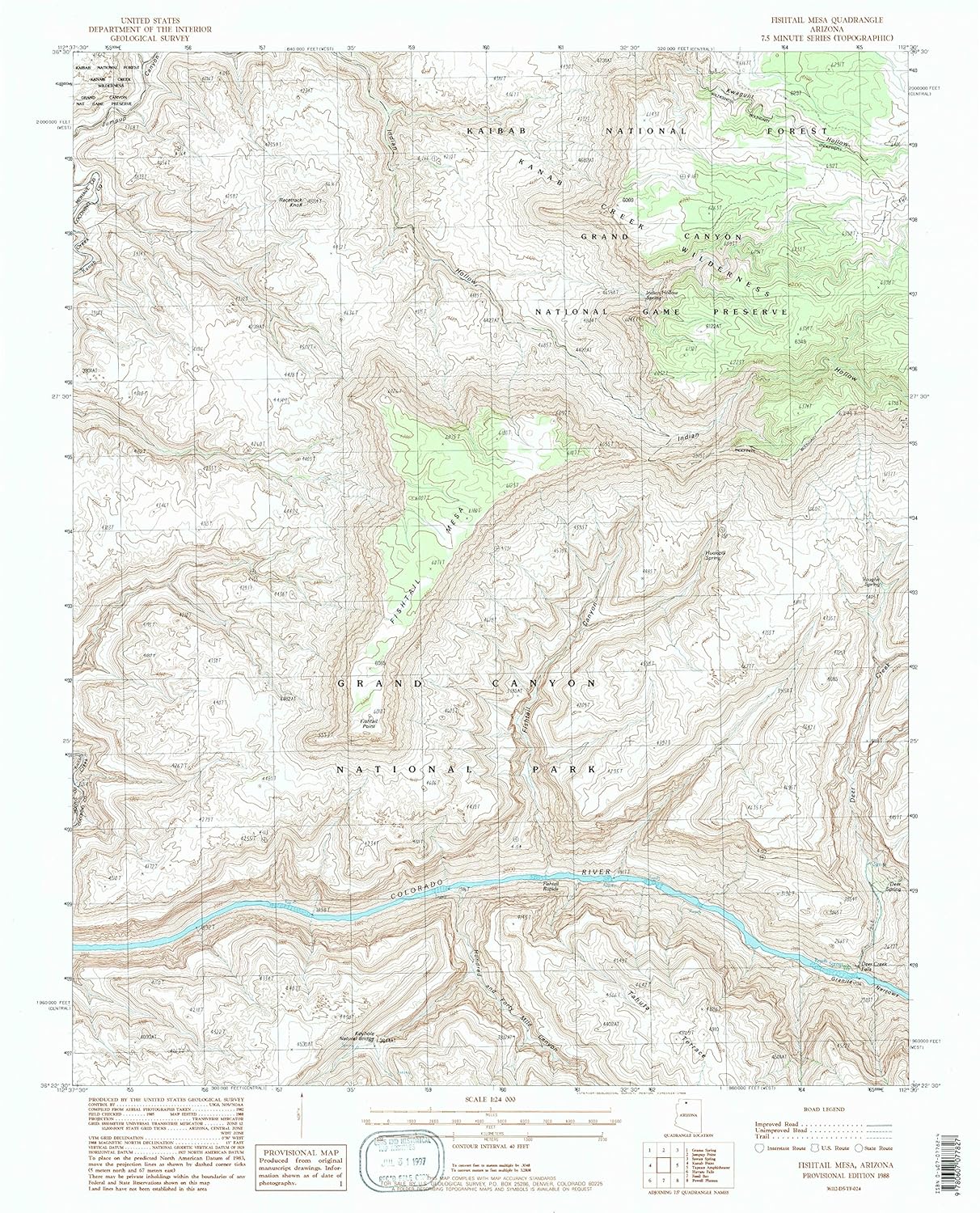 YellowMaps Fishtail Mesa AZ topo map, 1:24000 Scale, 7.5 X 7.5 Minute, Historical, 1988, Updated 1988, 26.7 x 21.6 in - Polypropylene