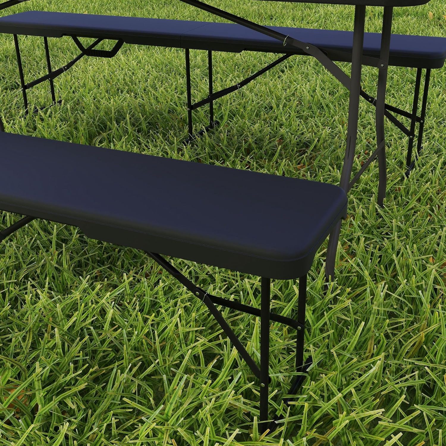 Portable 6-Foot Folding Benches (2-Pack): Waterproof HDPE Seats, Powder-Coated FFor rame, 529lb Load, Fold to 36.2", Black