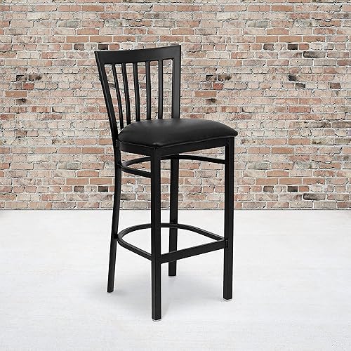 Miniatura 2 de Flash Furniture HERCULES Series Black School House Back Metal Restaurant Barstool - Asiento de vinilo negro