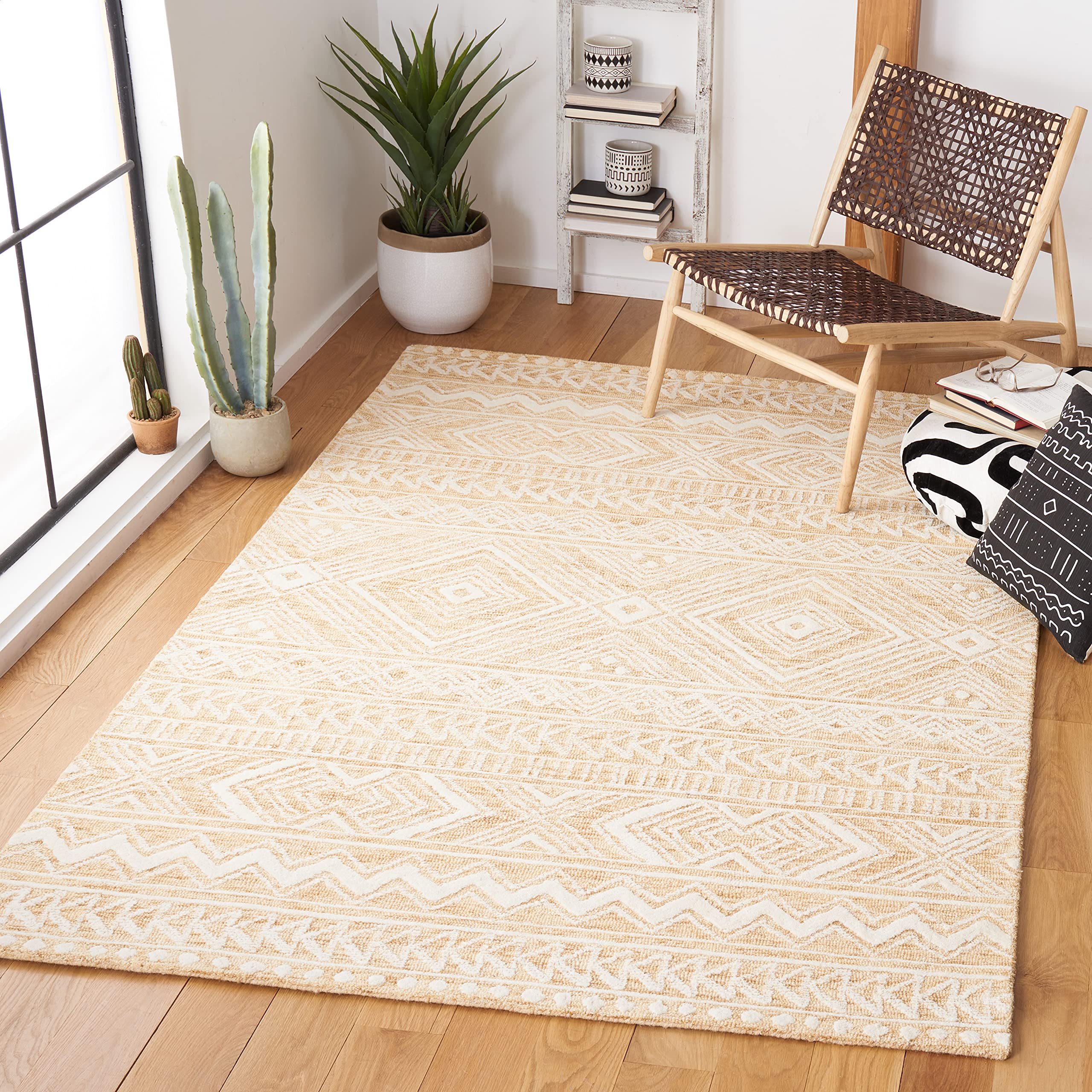 safavieh metro collection accent rug - 4' x 6', gold & ivory, handmade moroccan wool, ideal for high traffic areas in entryway, living room, bedroom (met906d)
