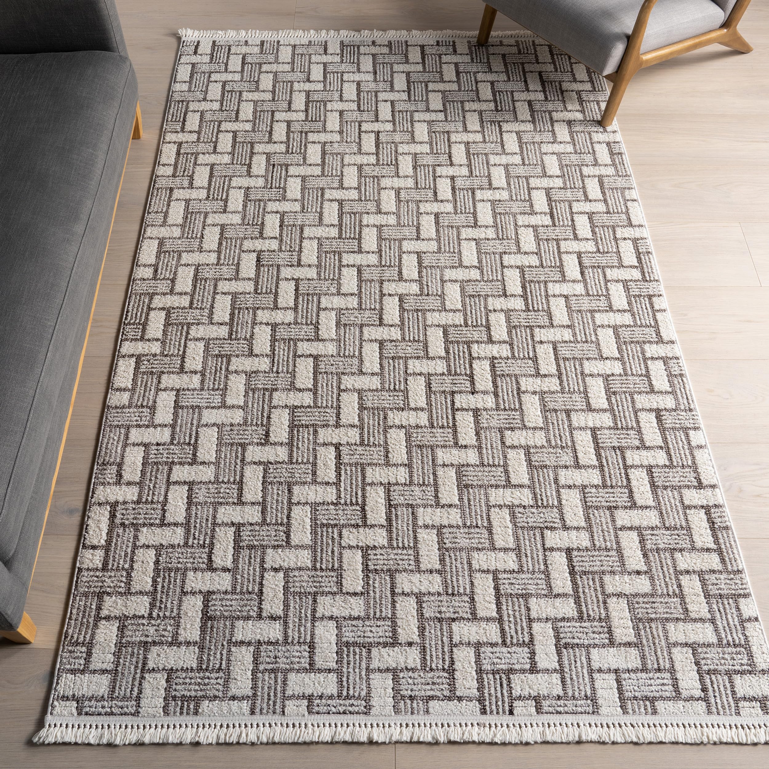 nuLOOM Alora Geometric 10x14 Area Rug for Living Room Bedroom Dining Room, Ivory/Light Grey