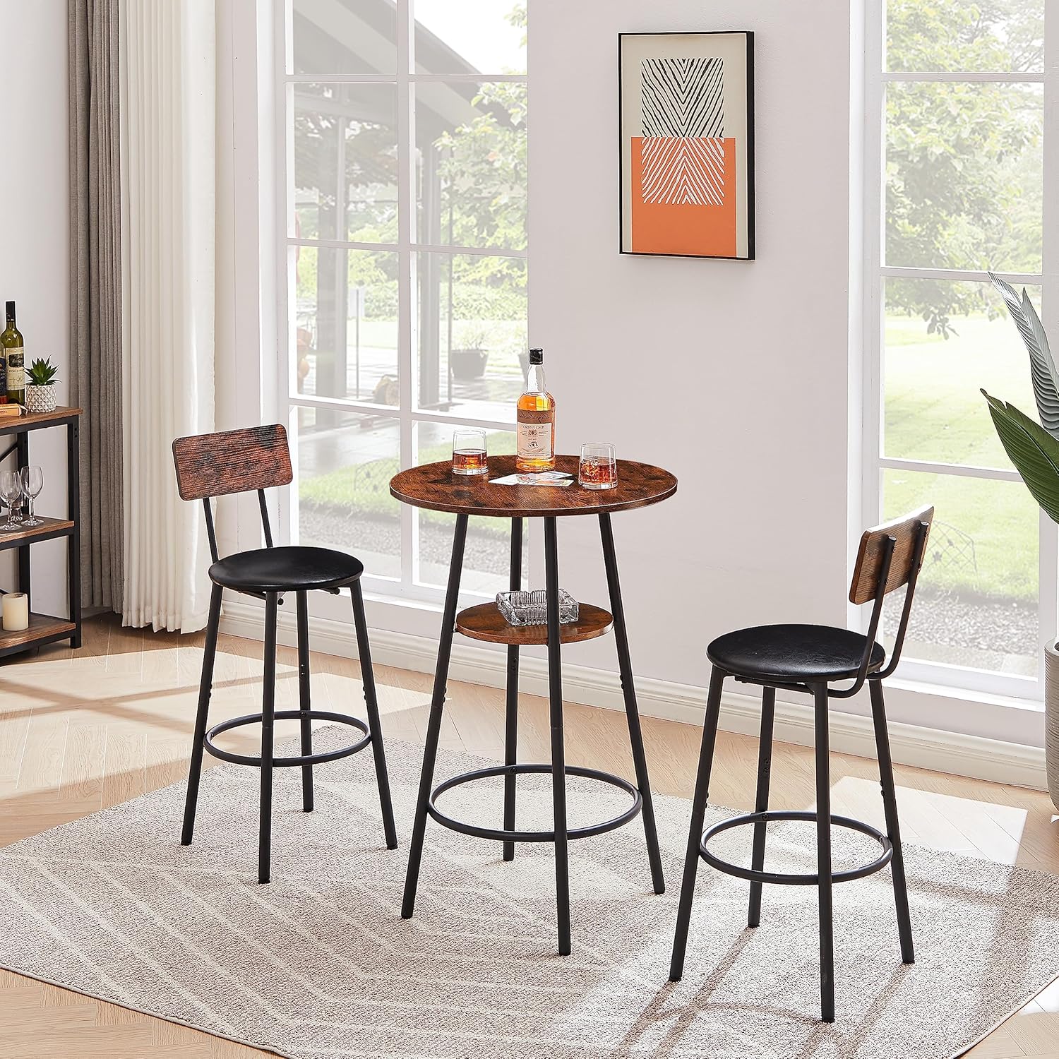 Amazon.com: Tiophome 3pcs Bar Table and Stool Set, Pub High Top Round ...