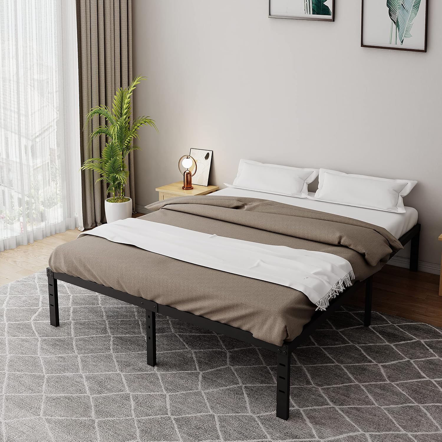 18 Inch Queen Bed Frame Tall Heavy Duty Metal Platform No Box Spring Needed Bed Frames with 3500 lbs Steel Slat Support/Easy Assembly/Noise Free (Black)