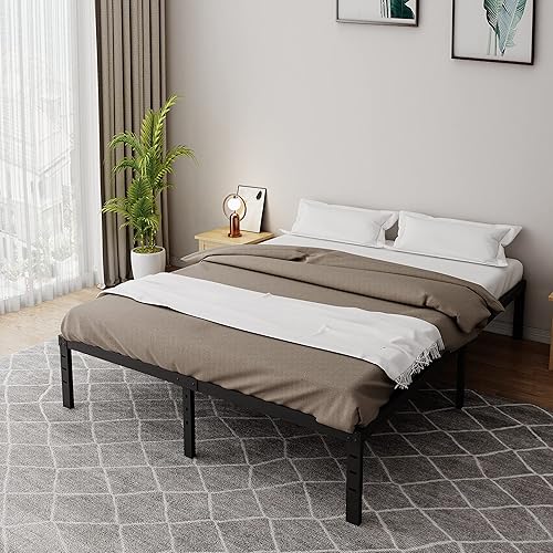 Miniatura 7 de Marco de cama Queen de 18 pulgadas, plataforma de metal alta y resistente, no necesita somier, con soporte de listones de acero de 3500 libras,