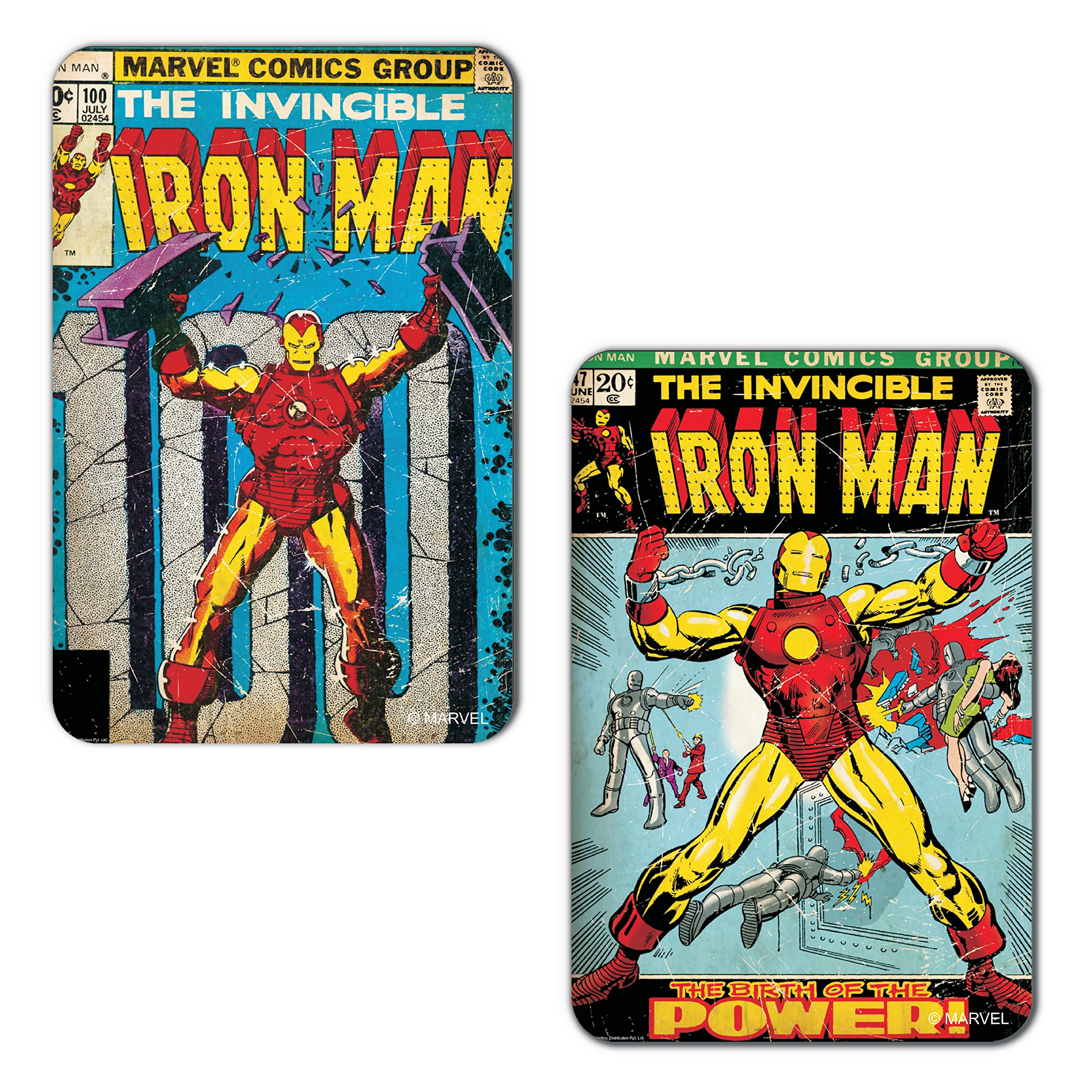 Marvel 'Invincible Iron Man Power' Rectangular MDF Fridge Magnet (7.5 cm x 10 cm, Set of 2)