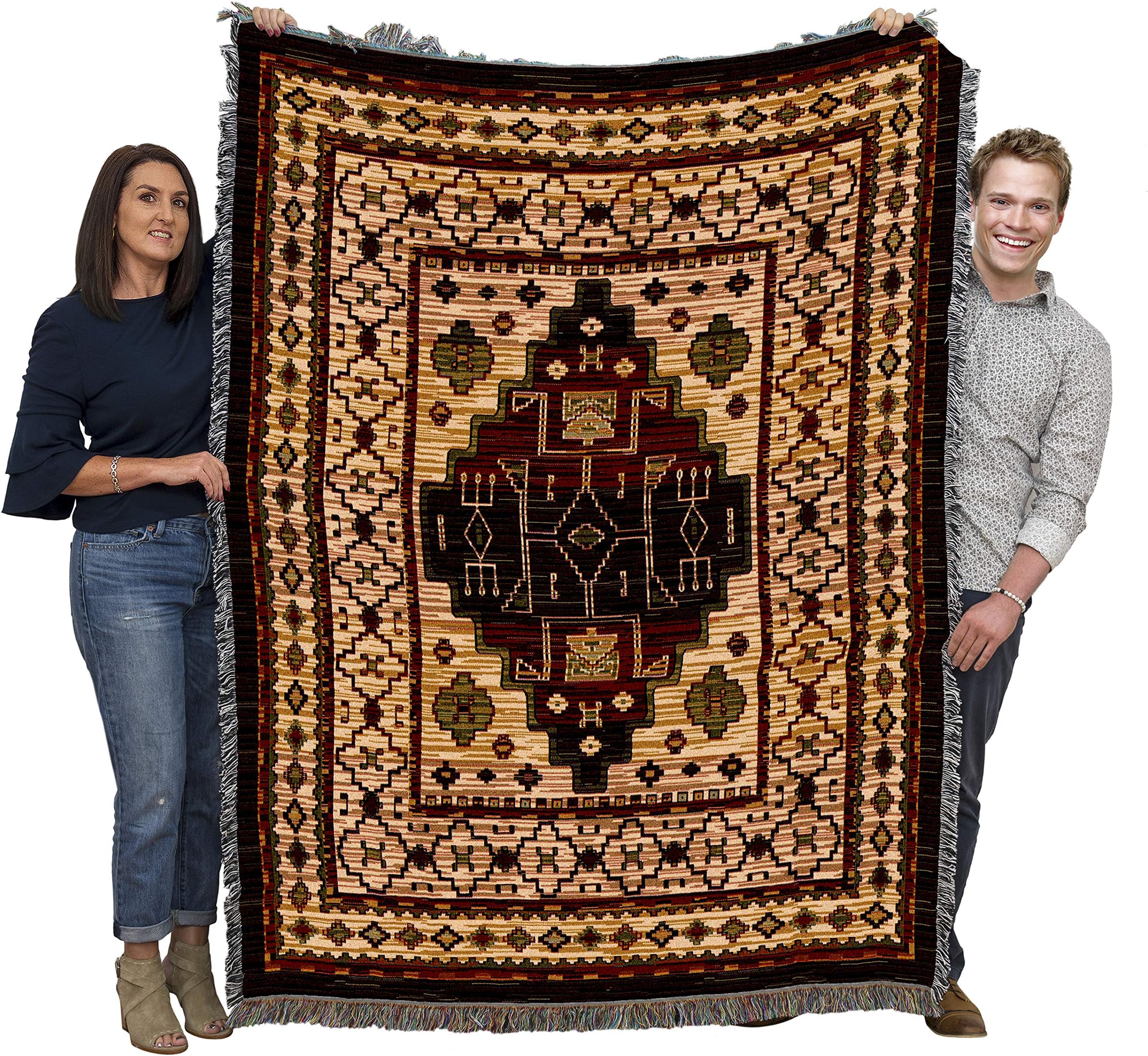 Gila Sunset Blanket - Southwest Native American Inspired - Gift Tapestry Throw Woven from Cotton - Made in the USA (72x54)