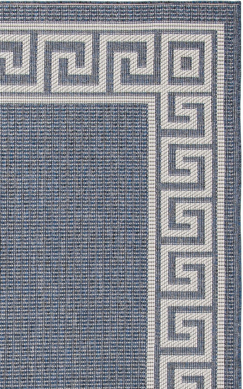 SAFAVIEH Washable Rug Outdoor Bermuda Collection - 5' Square, Dark Blue & Ivory, Non-Shedding & Easy to Clean, Ideal for Patio, Backyard, Mudroom (BMU820M)