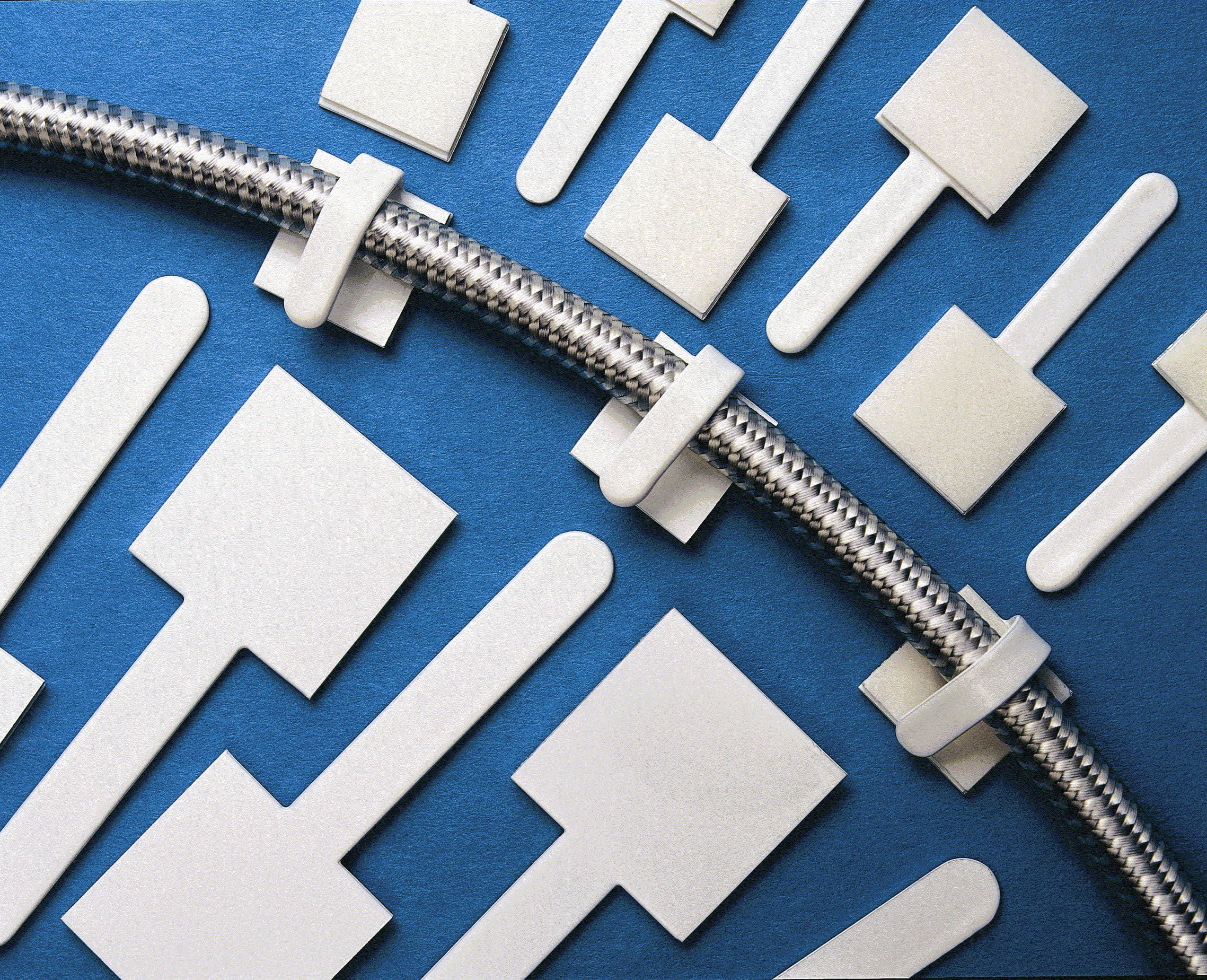 WHITE matt coated aluminium self-adhesive cable clips - 50 small white hook cable clips for indoor use