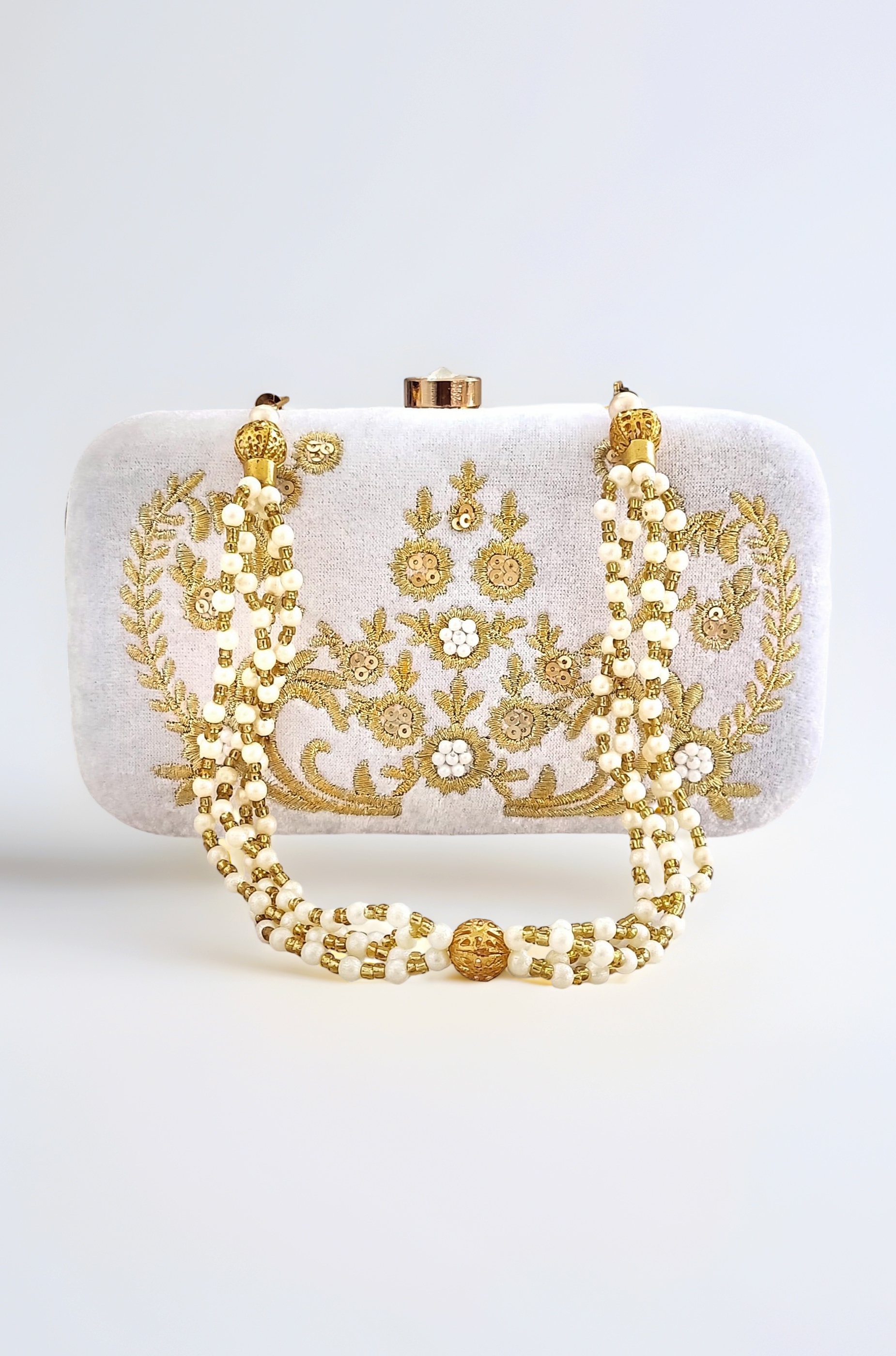 DUCHESS Women's Box Clutch with Pearl Handle-Bridal Ethnic Traditional Casual Purse/Clutch/Handbag (4 x 7 x 2 inch)