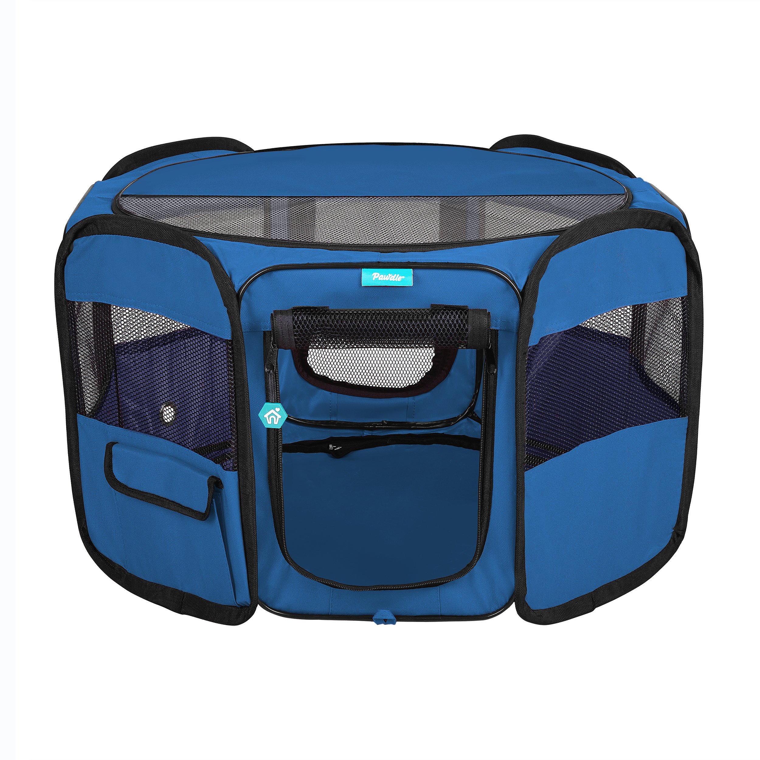 Deluxe Premium Pet Dog Playpen Portable Soft Dog Exercise Pen Kennel with Carry Bag for Dogs, Cats, Kittens, and All Pets (Small, Blue)