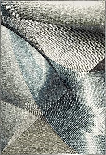 Miniatura 2 de SAFAVIEH Hollywood Collection - Alfombra de área de 5.3 x 7.6 pies, gris y verde azulado, diseño moderno de mediados de siglo, no desprende pelusa y