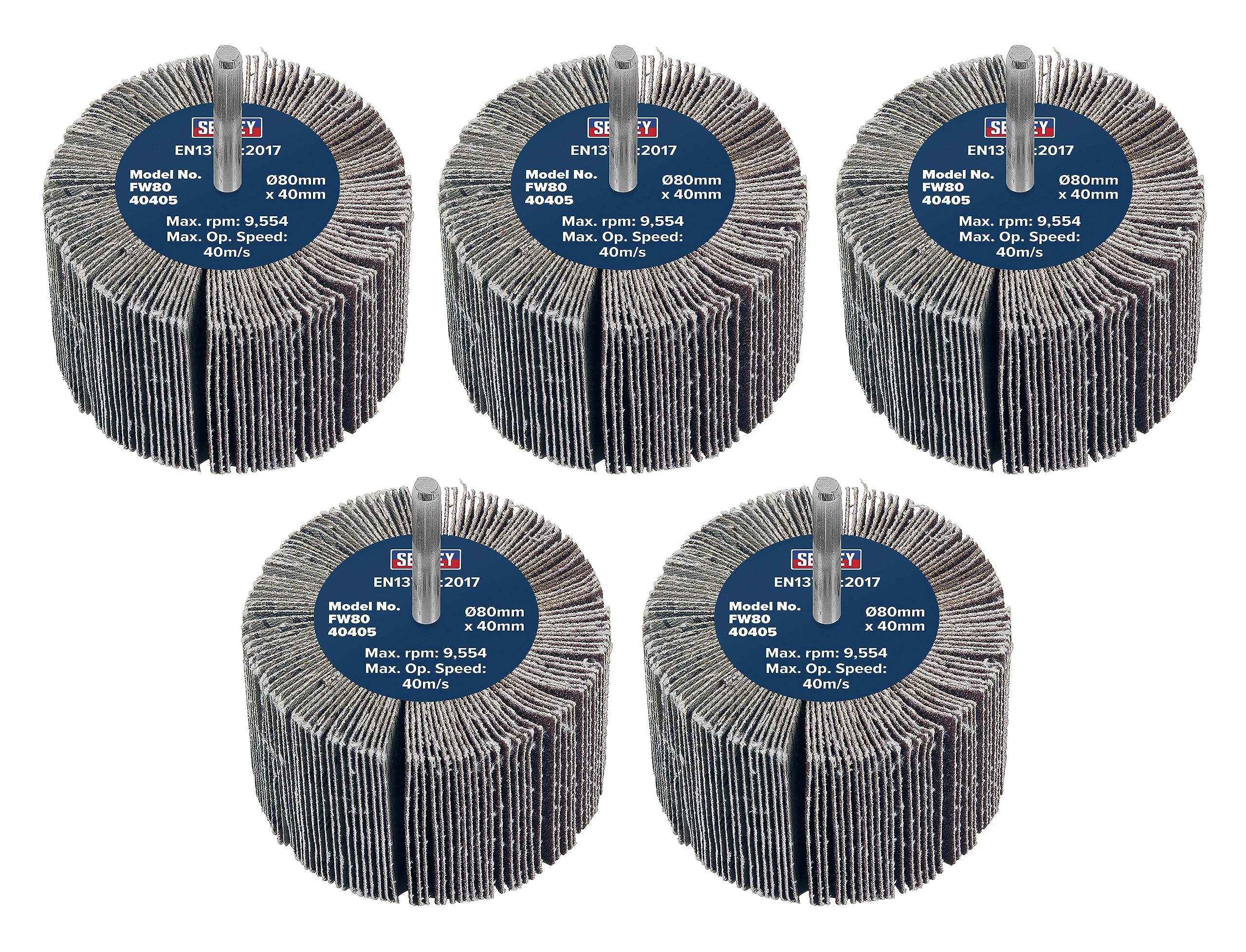 Sealey Ø80 x 40mm Abrasive Flap Wheel Ø6mm Shaft 40Grit Pack of 5 - FW8040405