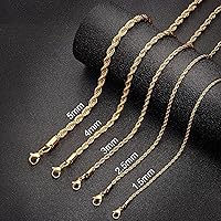 Vista 3 de Cadena de torzal de acero inoxidable chapada en oro real de 18quilates, cadena de 0.059, 0.098 y 0.196pulgadas de ancho (1.5, 2.5 y 5mm)