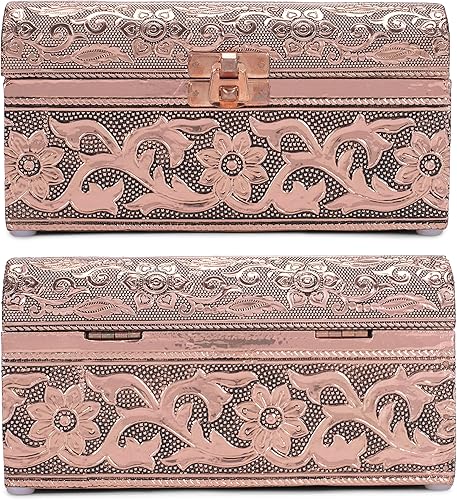 Miniatura 5 de Cottage Garden Caja de recuerdo de tronco redondo con estampado de metal en tono cobre marroquí