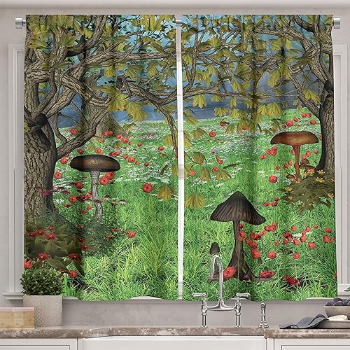 Miniatura 10 de Ambesonne - Cortinas de flores para la cocina, girasoles de verano en acuarela con tonos pastel suaves y pétalos grandes, juego de 2 cortinas para