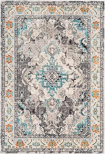 Miniatura 3 de Safavieh Tapete de área, colección Monaco, 6 pies 7 pulgadas x 9 pies y 2 pulgadas, diseño de medallón, gris y celeste, no desprende pelusa y de