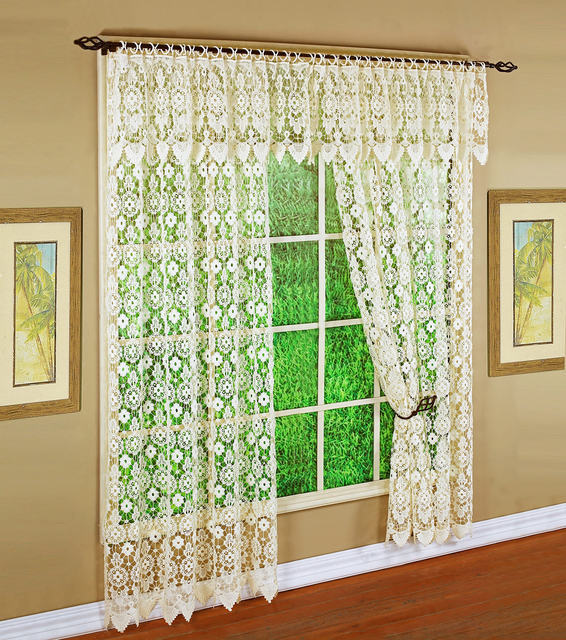 Today's Curtain Panneau médaillon en macramé 160 cm, écru, 122 x 160 cm (l x L)
