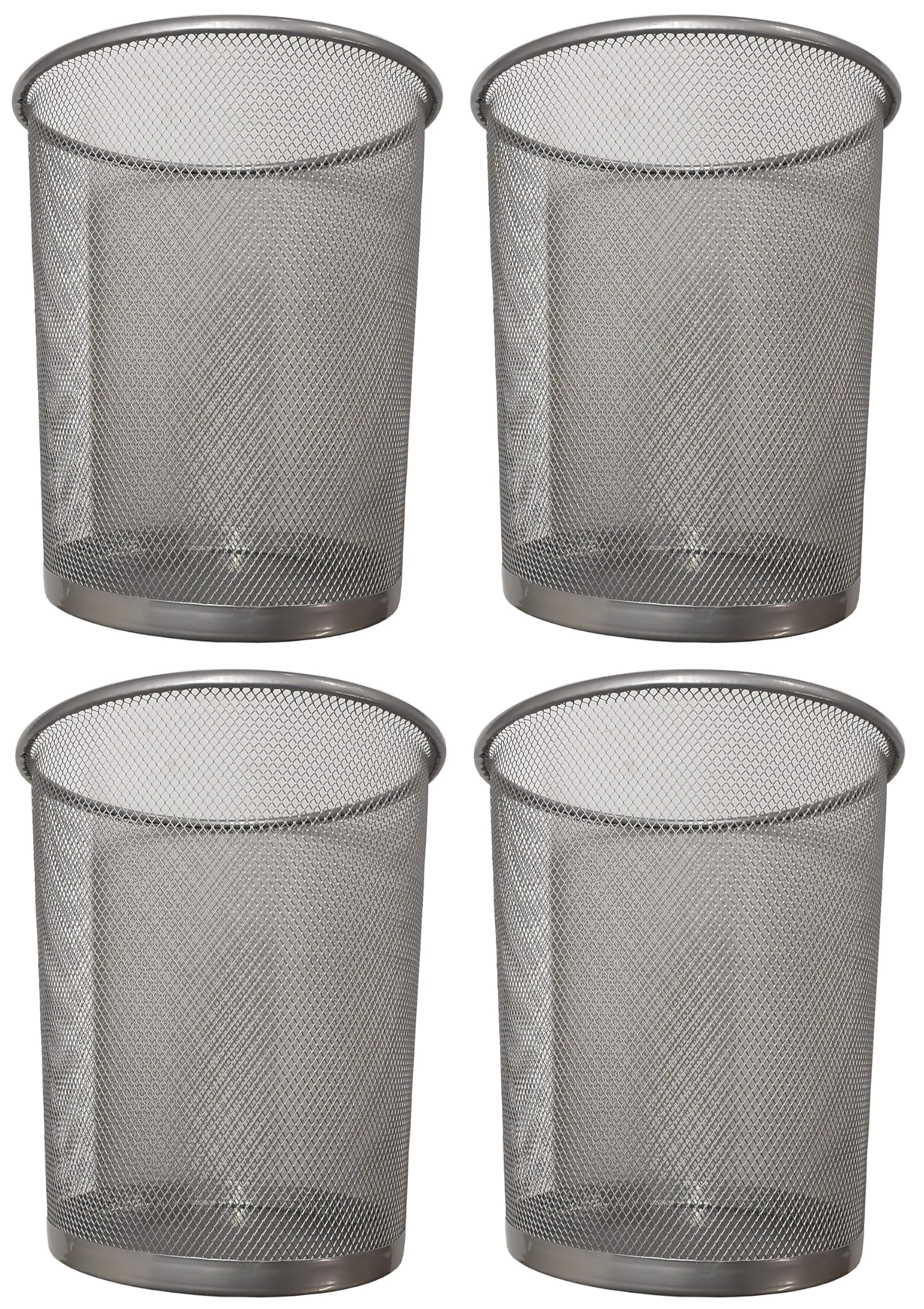 DIVCHI Round Trash Can Bin - 4 Pack Silver Non-Slip Mesh Bins Waste Paper Bin Sturdy Metal Bin Indoor Waste Bin for Home Bedroom Office Bathroom Living Room & Kitchen (Silver) โ image 1