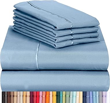 LuxClub 6 PC Sheet Set Bamboo Sheets Deep Pockets 18" Eco Friendly Wrinkle Free Sheets Machine Washable Hotel Bedding Silky Soft - Sky King