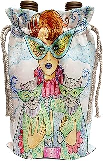 3dRose Laura J Holman Art Cats - Cats cats in masks cats in costume masquerade party masks two cats woman in costume - Wine Bag (wbg_23284_1)
