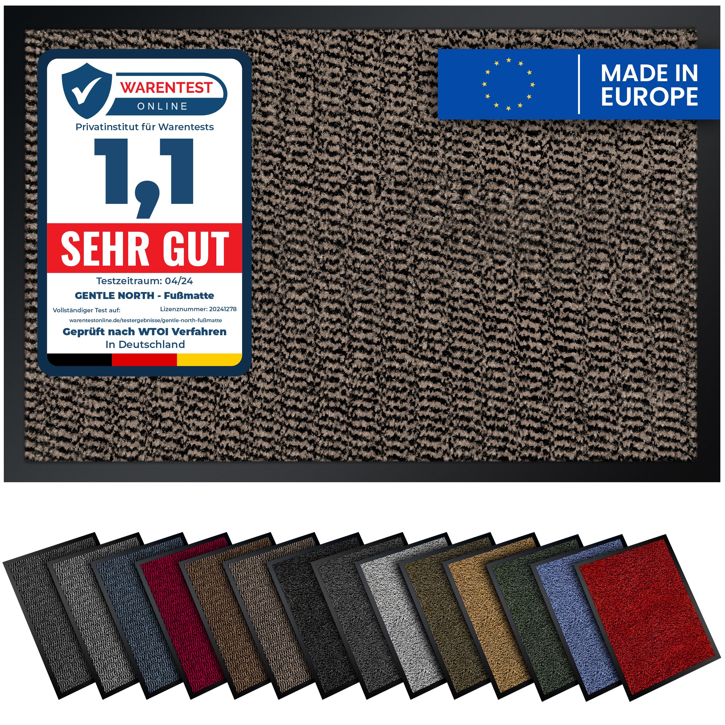 Gentle North Hochwertige Fußmatte beige 60x90cm groß für Innen & Außen - Schmutzfangmatte rutschfest, waschbar & wetterfest - Fussmatte für Eingangsbereich & Aussenbereich - Läufer Flur dünn