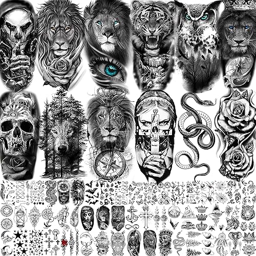 Miniatura 8 de FANRUI 24 hojas de manga de tatuaje temporal de brazo completo súper grande para hombres con 8 hojas de tatuajes temporales de manga completa para