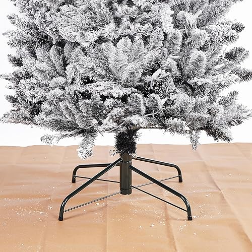 Miniatura 4 de Topeakmart Árbol de Navidad artificial cubierto de nieve preiluminado de 6 pies, incluye soporte, árbol de lápiz de abeto Kingswood con luces,