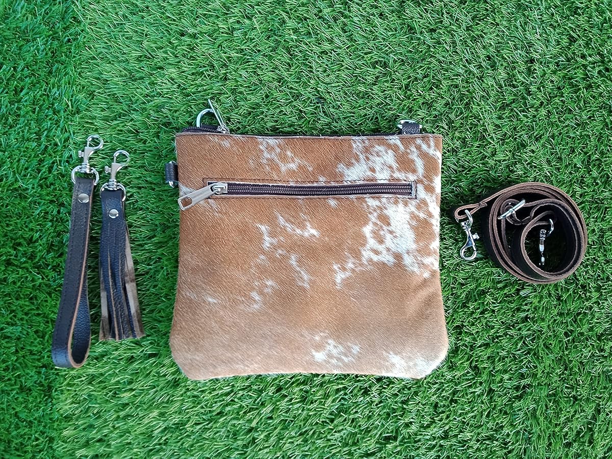 Sac De Sport En Cuir Marron Motif Poils De Vache – Fait Main, Bandoulière, Vintage