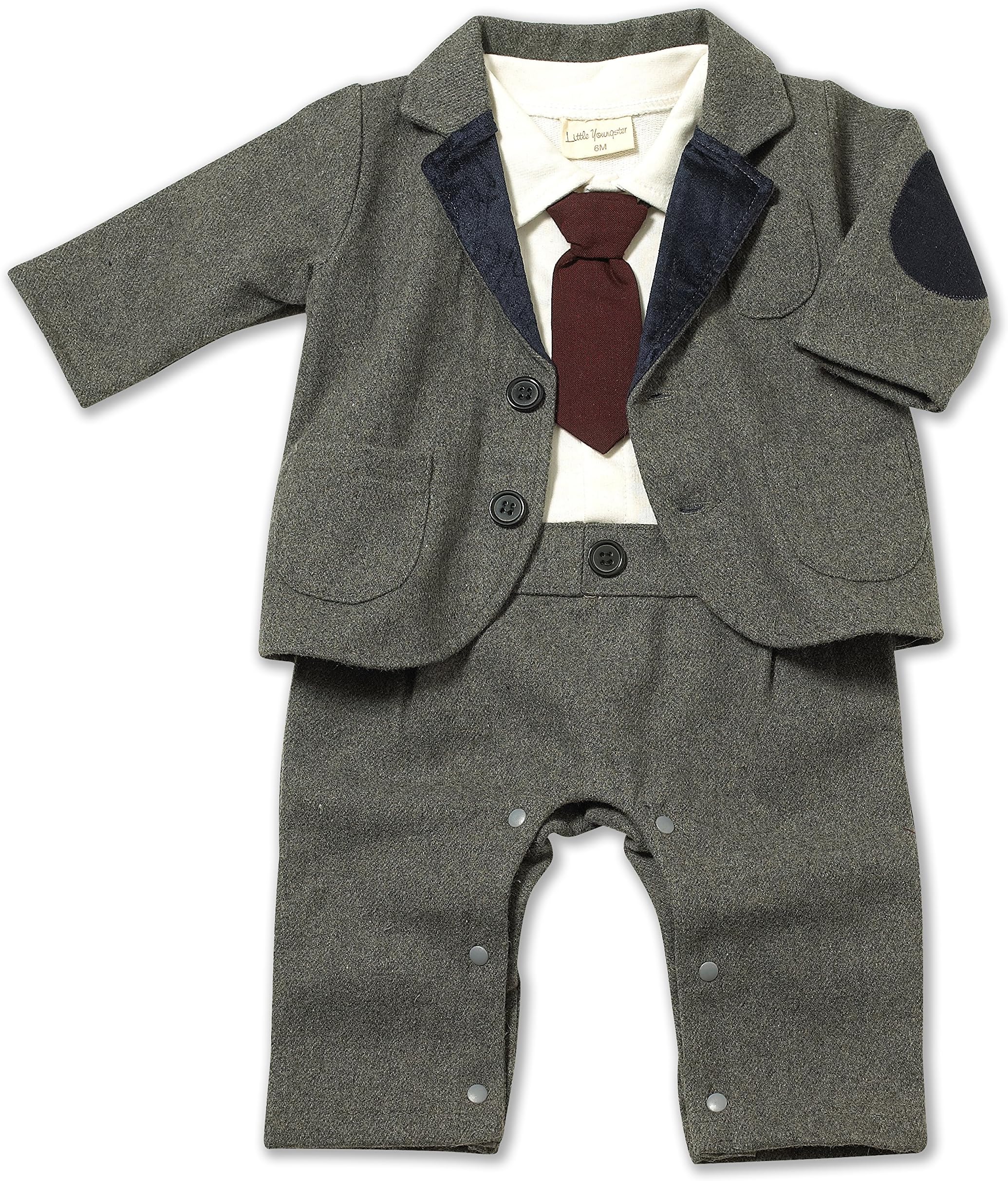 Little Youngster Baby-Boys Infant Zig Zag Grey Suit 2 Piece Set, Red Tie