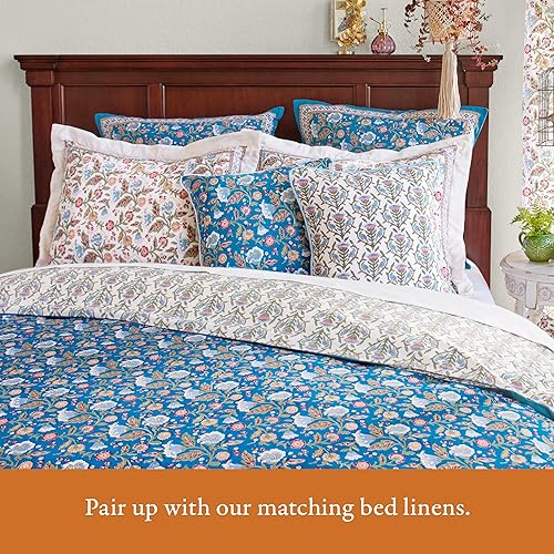 Miniatura 5 de Saffron Marigold Funda de almohada de algodón naranja para cama y sofá. Bloque de mano impreso accesorios decorativos de verano indio 18x18 pulgadas