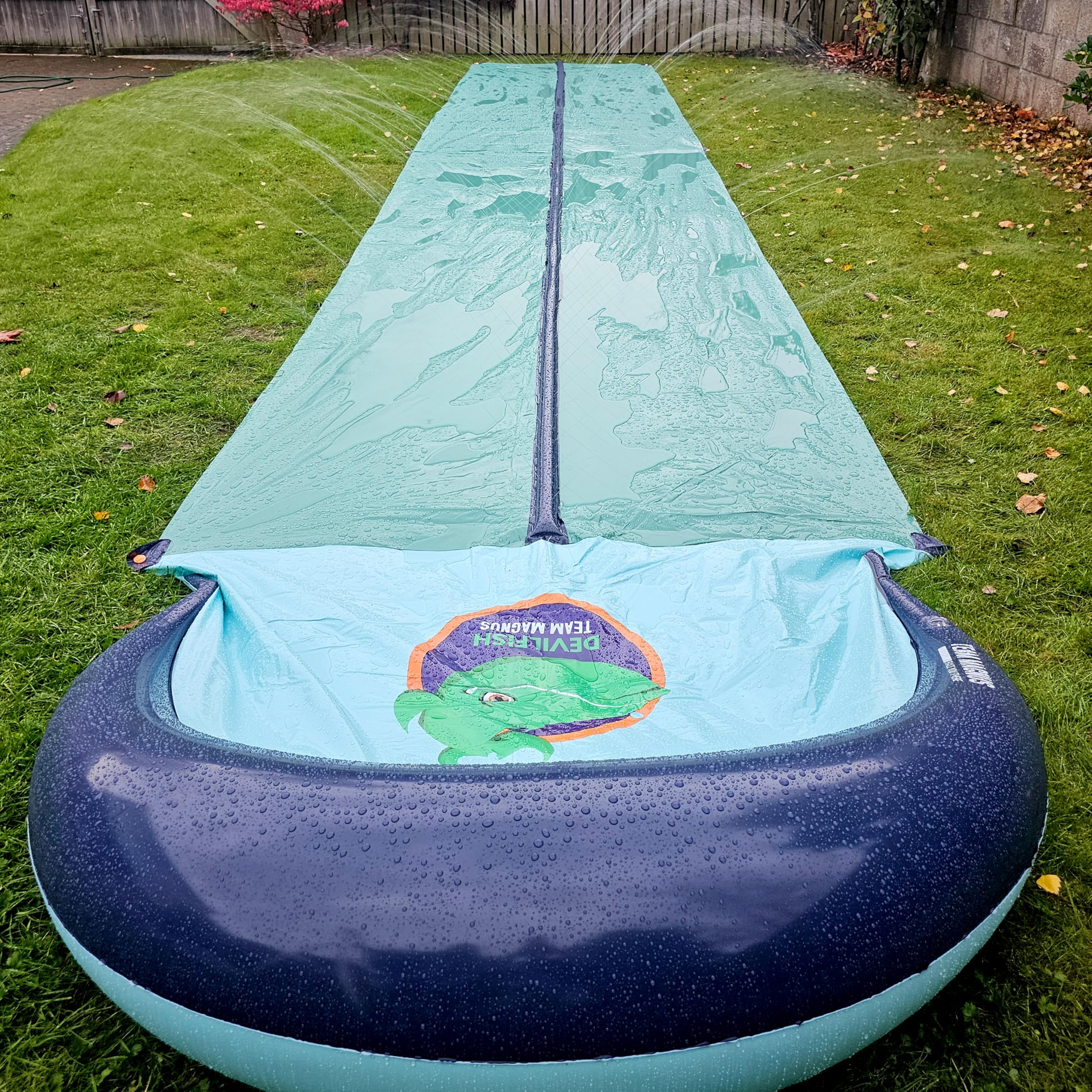 TEAM MAGNUS 31ft Slip n Slide with 500CL Inflatable Crash pad. Slip and Slide for Kids Ages 8-12 in Heavier, 0.22mm PVC with Adjustable sprinklers (372" L x 63" W x 10" H)