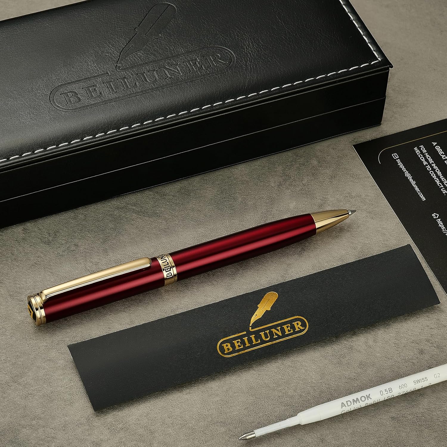 BEILUNER Red Lacquer Gel Pen With 24K Gold Finish, Retractable Pens, Gift Pen Set, Professional, Elegant, Writing, Executive, Office, Nice Fancy Designer, Perfect for Men and Women - Image 8