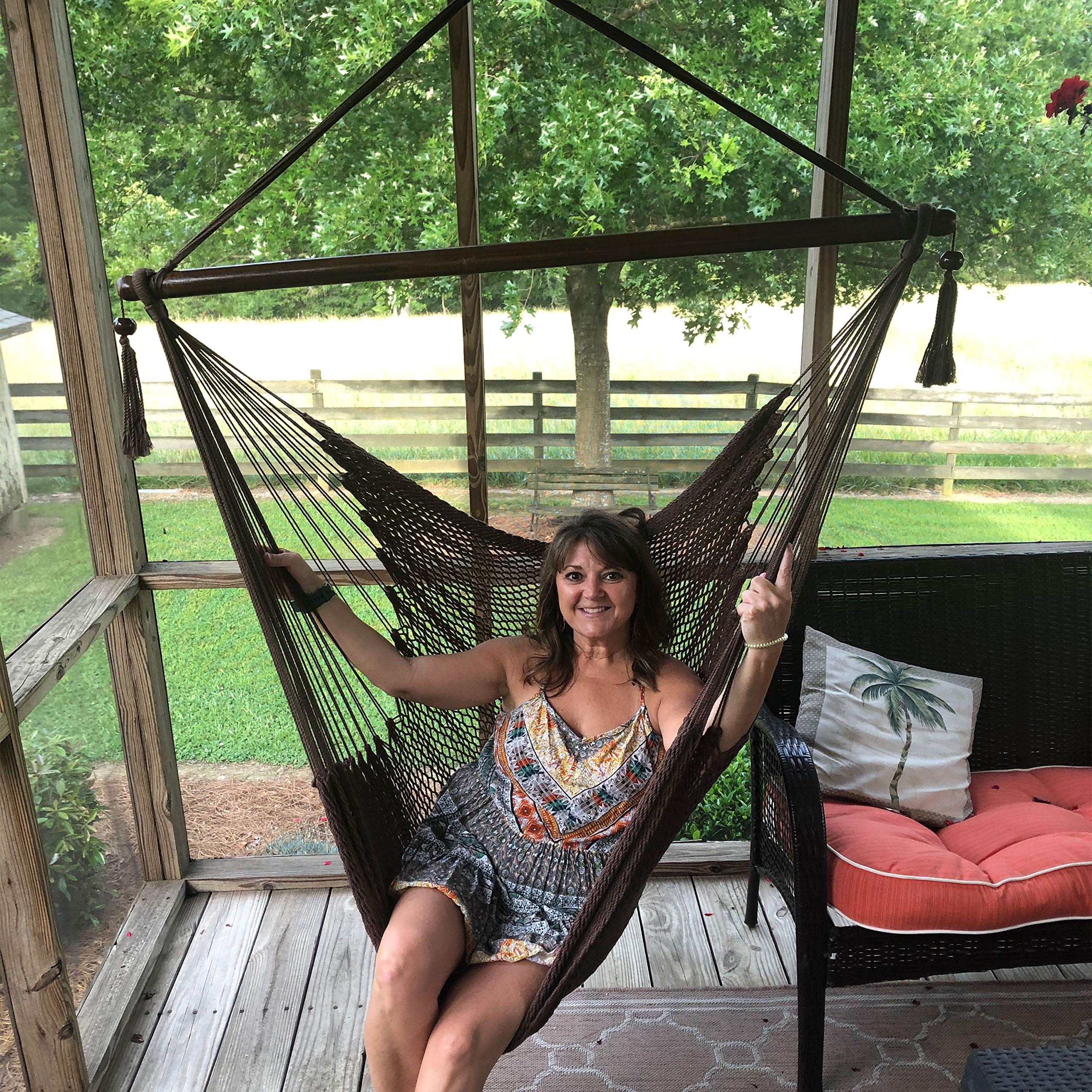 Sunnydaze Indoor/Outdoor Caribbean XL Hanging Hammock Chair - Soft-Spun Polyester Rope - 300-Pound Capacity - Mocha