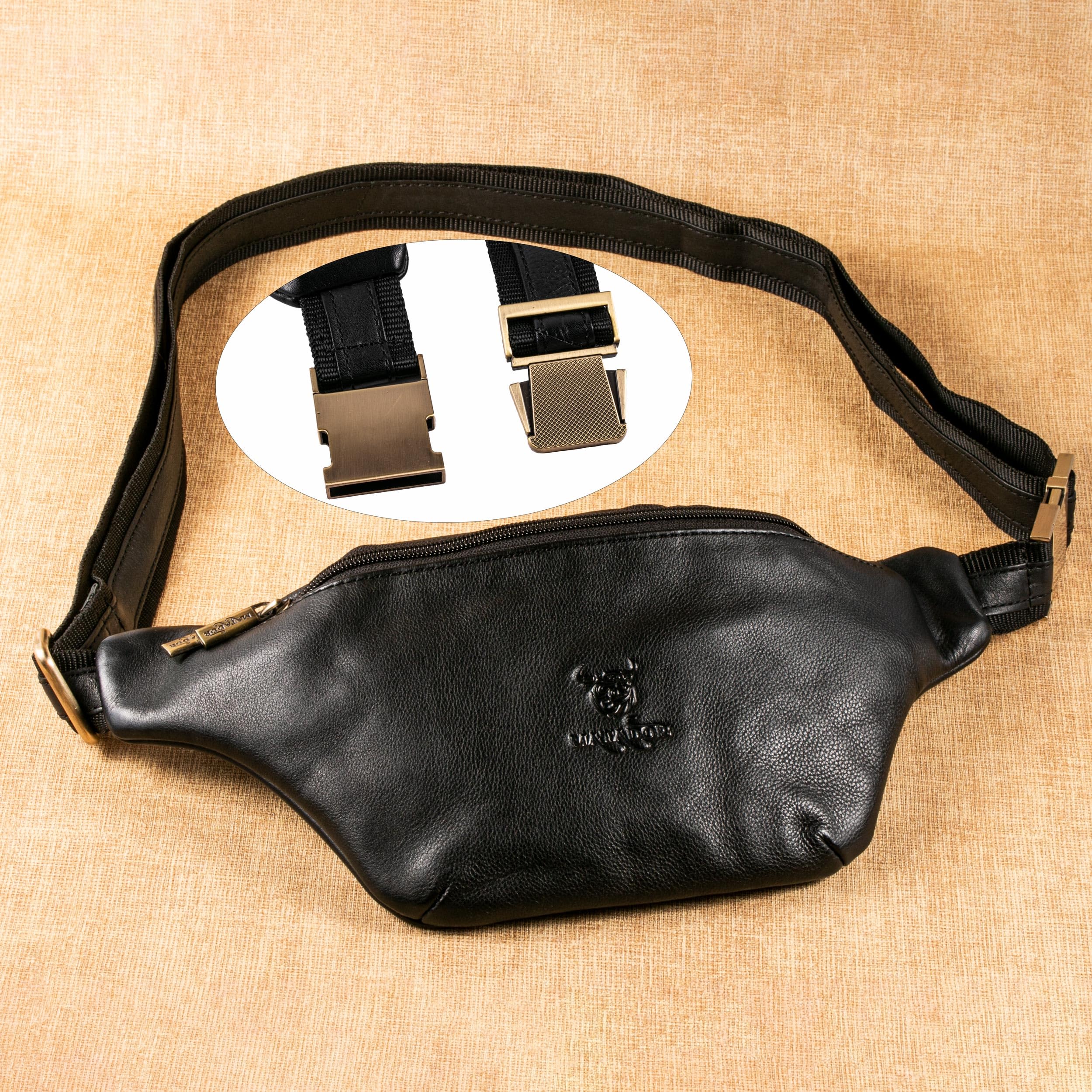 MATADOR Sac banane en cuir véritable pour homme et femme - Grand sac banane pour l'extérieur - Grand sac pour téléphone portable - Pour le sport, la course, le camping, la randonnée, le fitness, le