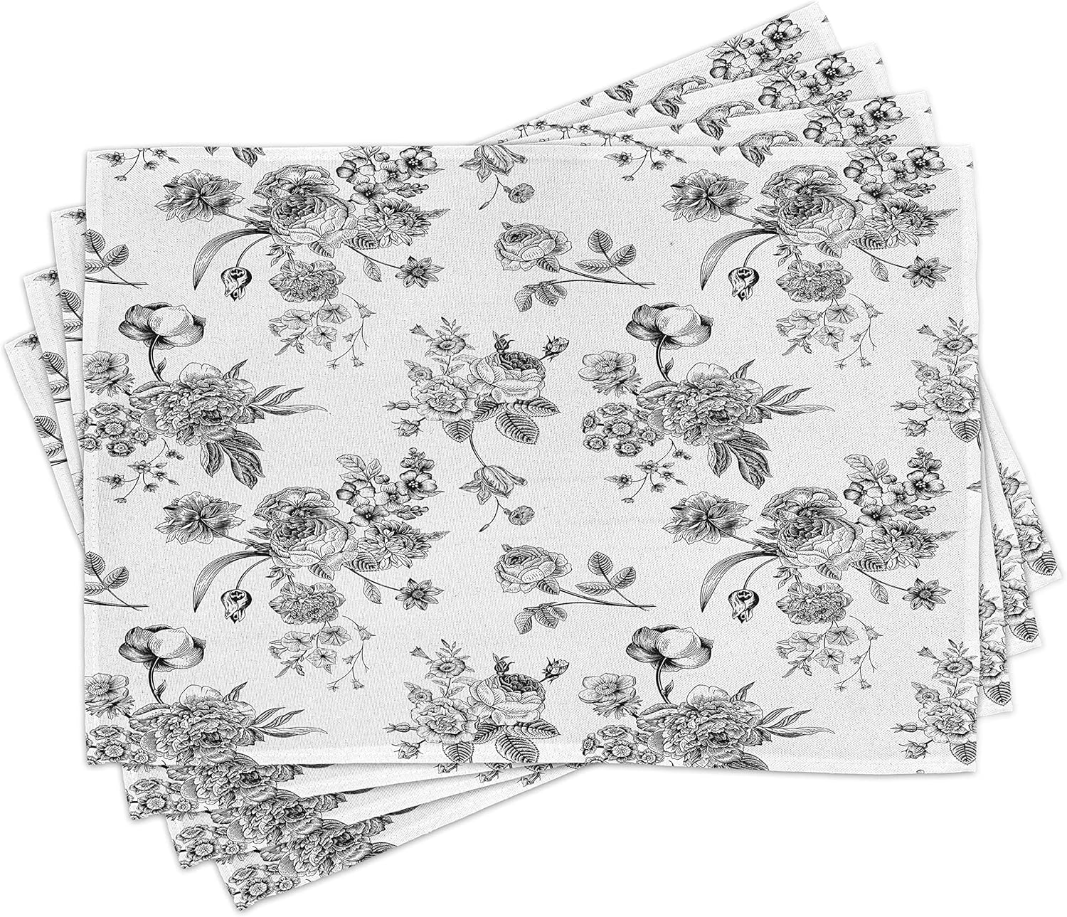 Ambesonne Black and White Place Mats Set of 8, Vintage