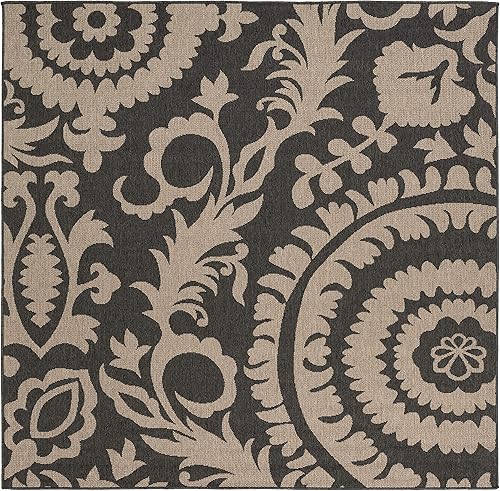 Vista 61 de Alysia - Alfombra de interior y exterior beige y crema, 3 pies 6 pulgadas x 5 pies 6 pulgadas