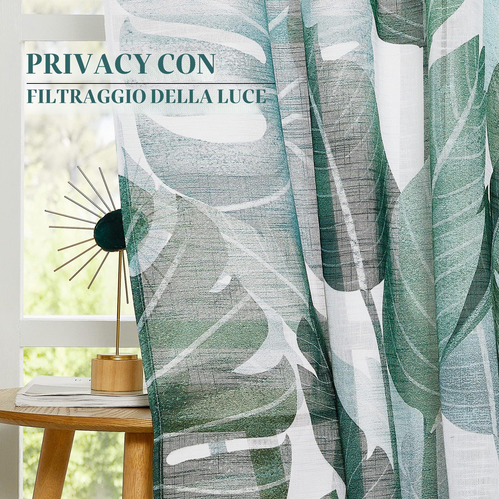 PONY DANCE - Tende Camera da Letto Regali Natale con Stampata Foglie Verde di Banana Decorazioni Tende Semitrasparenti Cameretta Soggiorno/Cucina/Salotto/Finestra, L 132 x A 240 cm, 2 pezzi