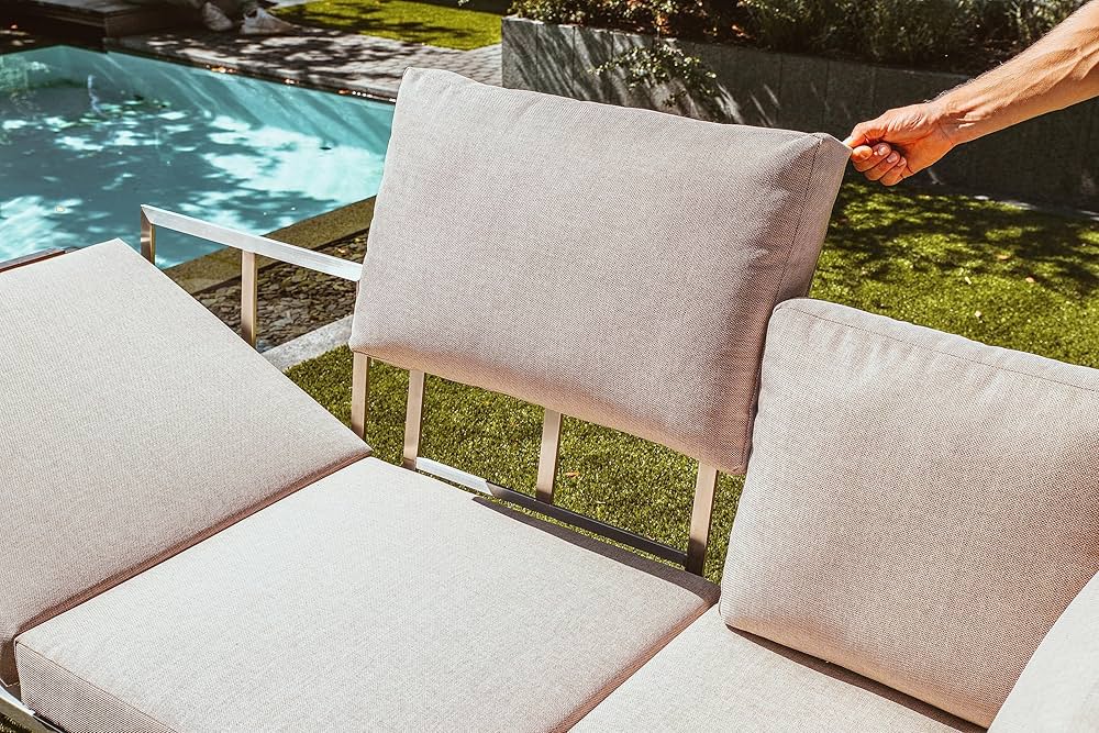 Set relax giardino divano angolare e tavolino alluminio bianco e cuscini - Pelagos