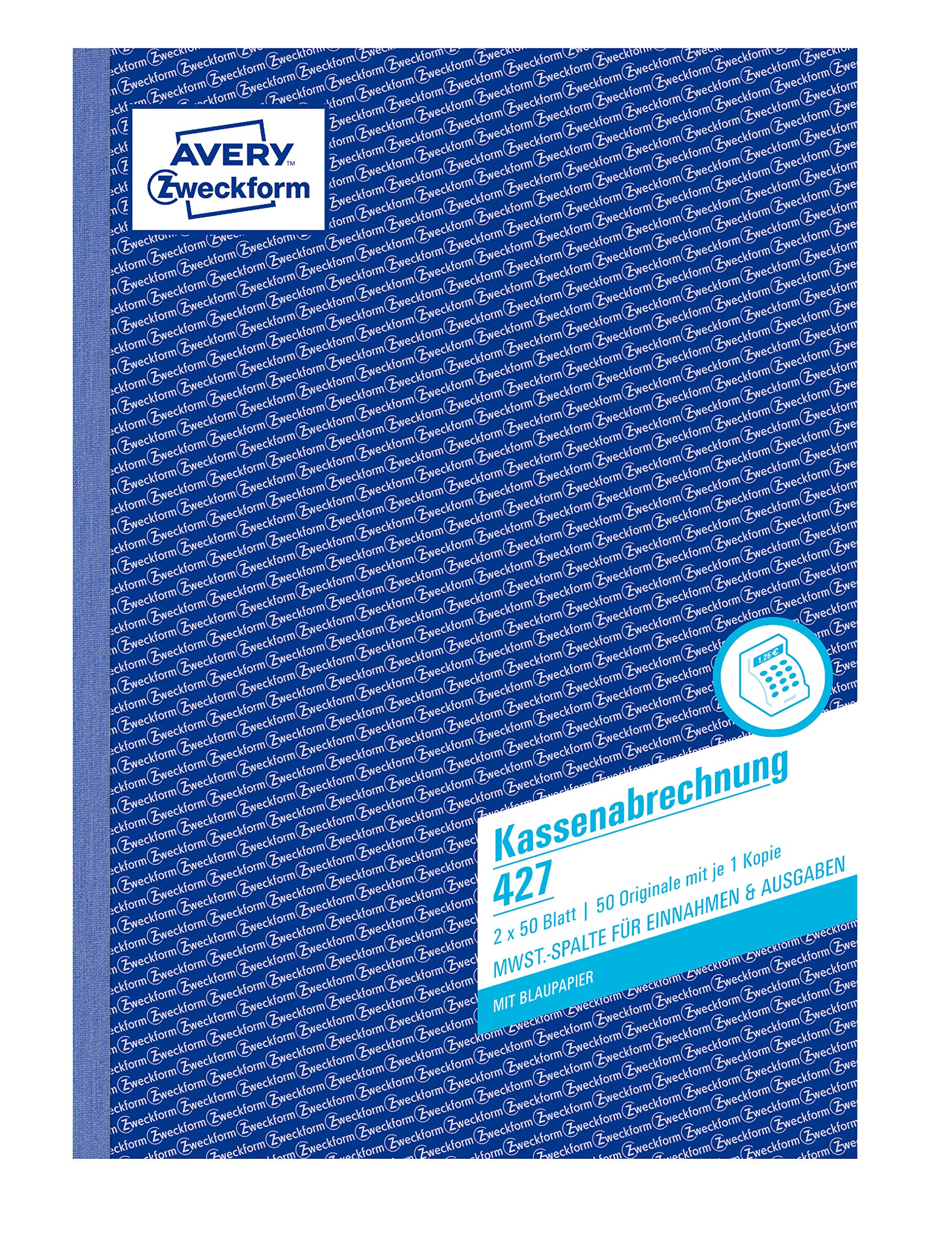 Avery Zweckform 427-5 Kassenabrechnung (A4, mit MwSt.-Spalte, 2x50 Blatt) 3er Pack, weiß/gelb