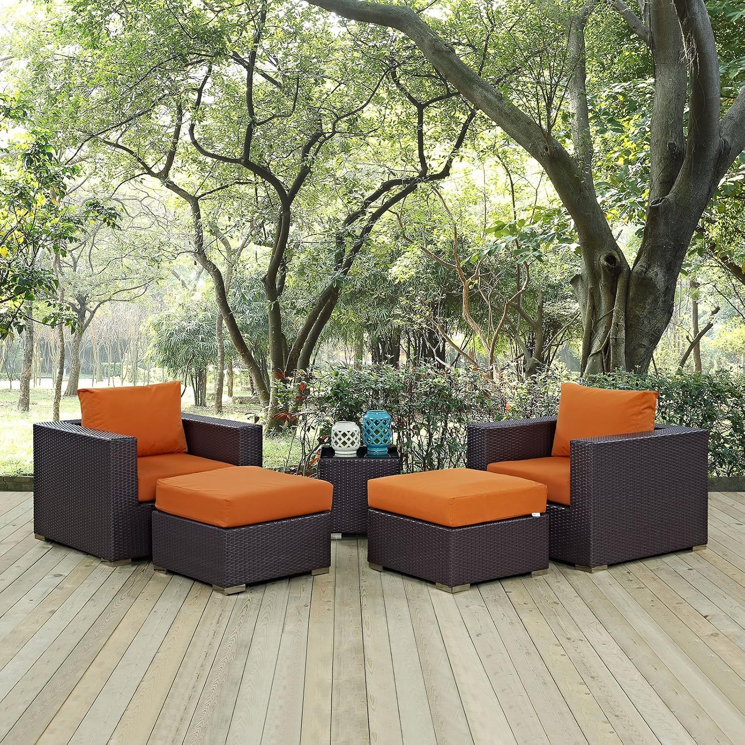 Modway Convene Wicker Rattan 5-Piece Outdoor Patio Furniture Set in Espresso Mocha