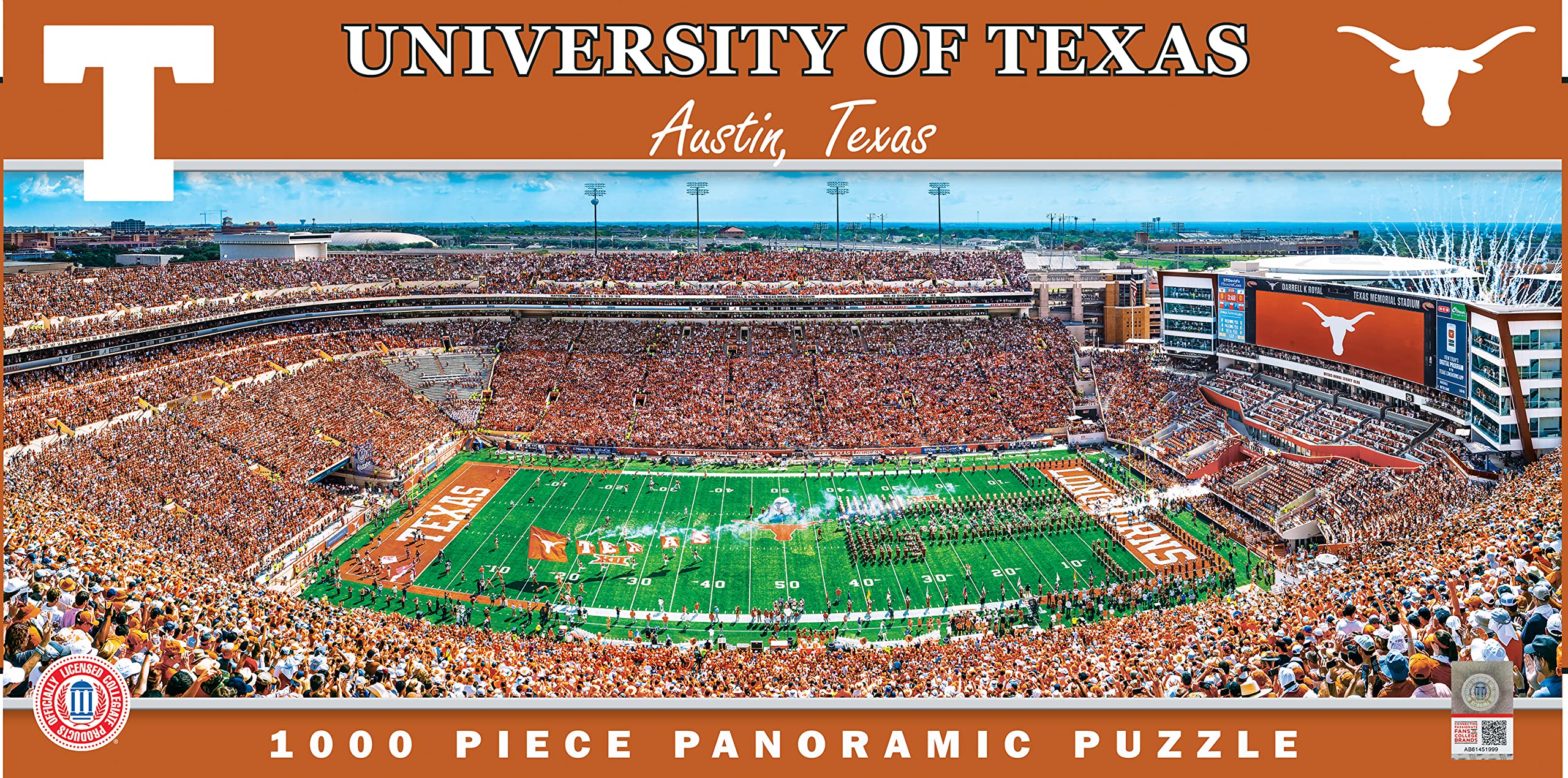 MasterPieces - 1000 Piece Jigsaw Puzzle, NCAA Texas Longhorns, Panoramic Football Stadium View, Fun for Adults and Family, 13"x39"