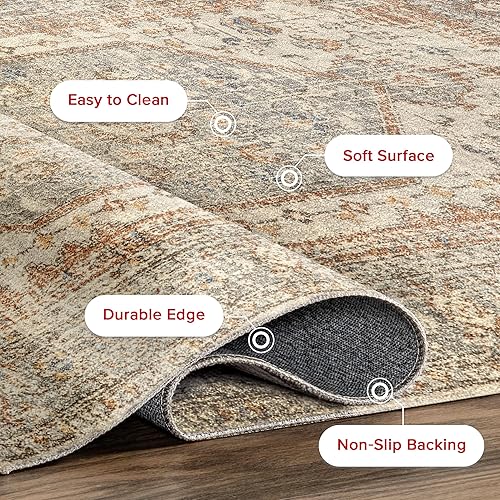 Miniatura 5 de nuLOOM Rain Haven - Alfombra vintage lavable a máquina, 8 redondas, lavables a máquina, alfombra de transición gris claro  marfil para sala de