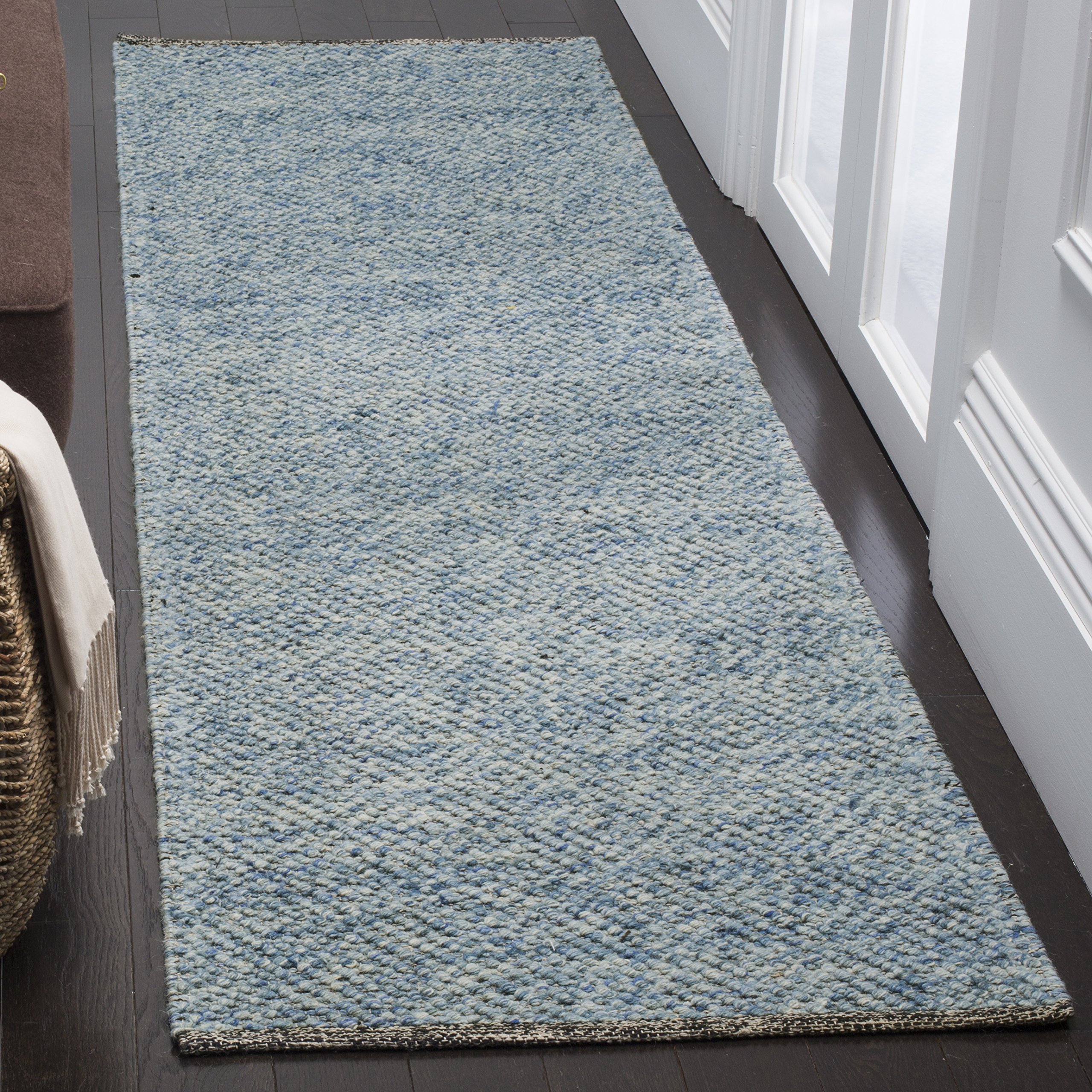 SafaviehNatura Collection Runner Rug - 2'3" x 8', Blue, Handmade Wool, Ideal for High Traffic Areas in Living Room, Bedroom (NAT503B)