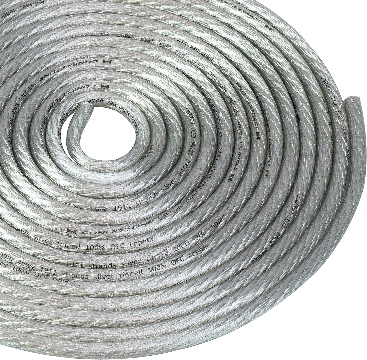 Conext Link 15 FT 4 AWG GA Full Gauge Battery Power Cable Ground Wire Clear Silver OFC Copper