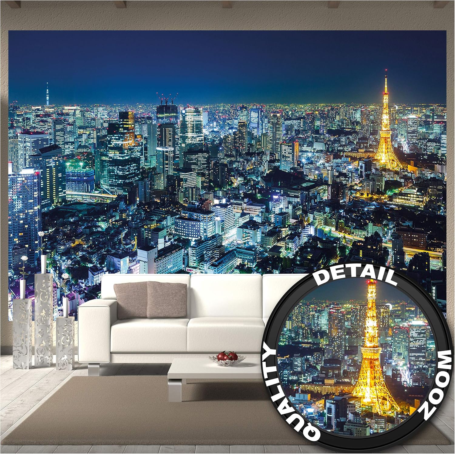 Bеѕt Prоmо Large Photo Wallpaper – Tokyo City – Picture Decoration Tokyo Skyline Night Metropolis Tokio Tower Panorama Japan City Travel Image Decor Wall Mural (132.3x93.7in - 336x238cm)
