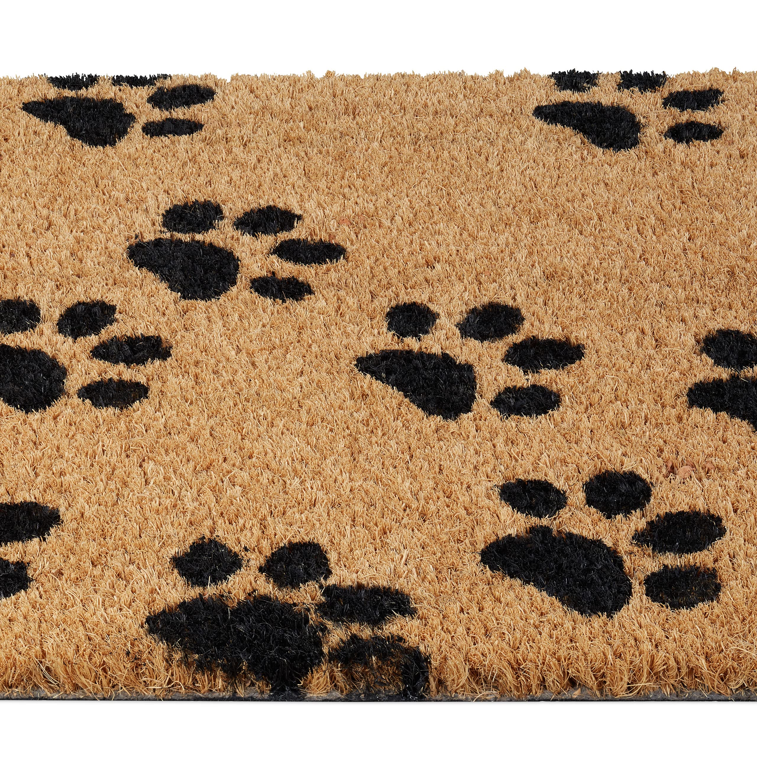 Relaxdays Felpudo Fibra de Coco, Diseño con Huellas de Mascotas, 60x40 cm, Antideslizante, Interior y Exterior, Natural