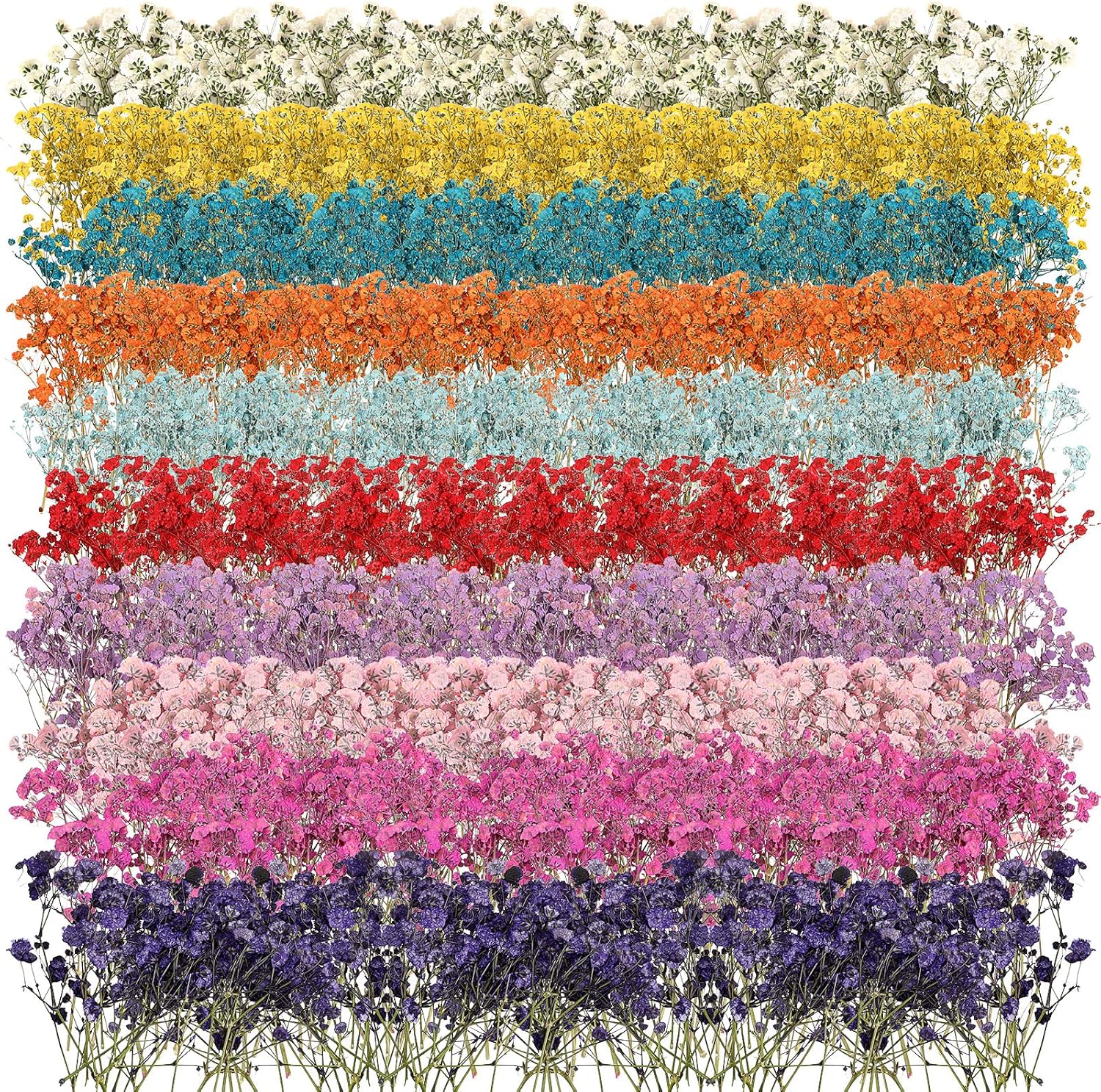 Woanger 200 Pcs Real Natural Pressed Gypsophila Bouquet & Branches - Baby's Breath Flowers for Card Making, Resin Art, DIY, Bulk, 10 Colors