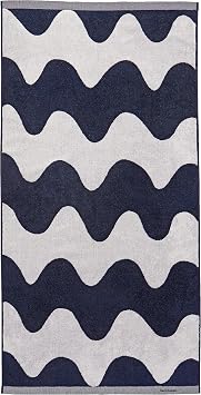 MARIMEKKO Lokki Terry Cotton Bath Towel Dark Blue Waves Patterned Bath Towels 59 in x 28 in