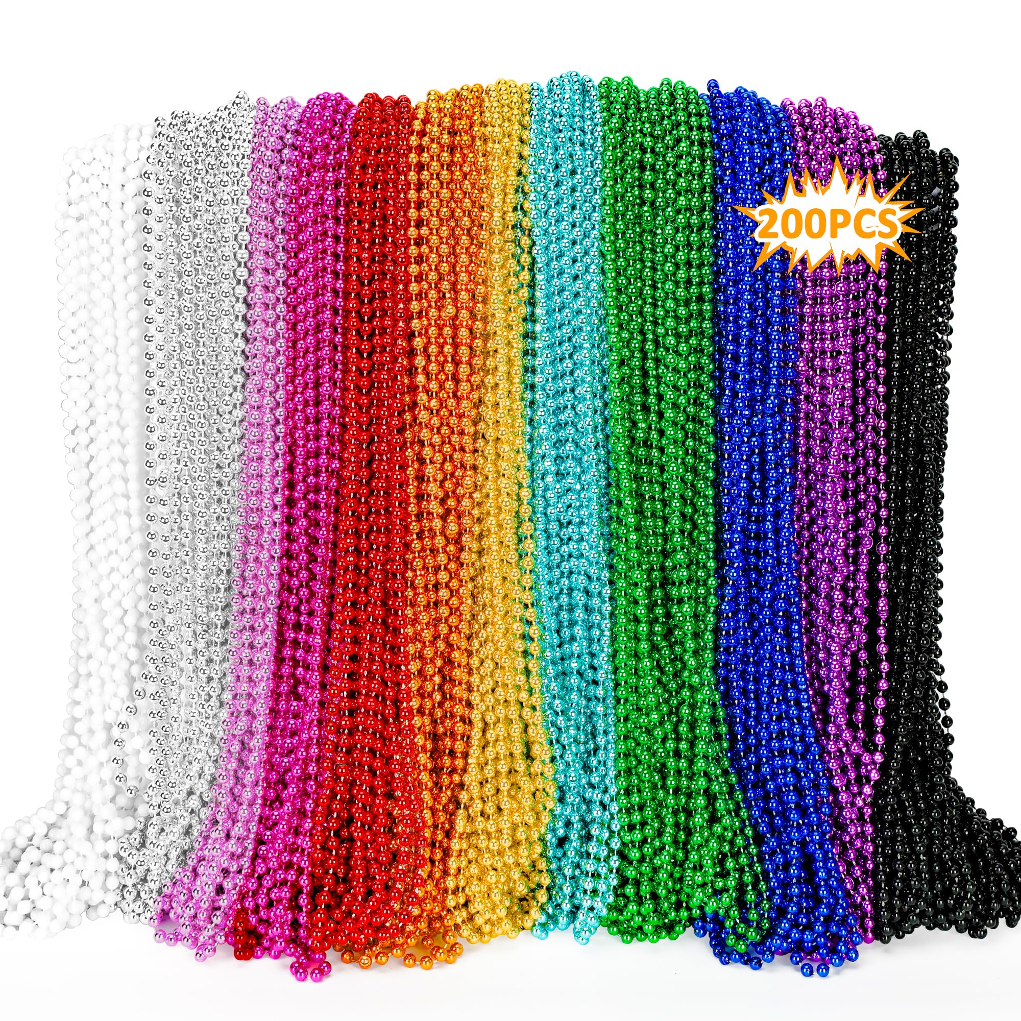 200PCS Mardi Gras Beads, Metallic 12 kinds Bead Necklace Party Favors, 33